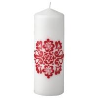 VINTERFINT Bezzapachowa świeca blokowa, kwiatowy wzór biały/czerwony, 70 godzina