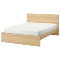 MALM Rama łóżka, wysoka, okleina dębowa bejcowana na biało, 140x200 cm