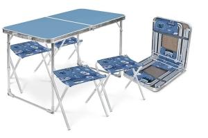 Набор стол складной стол и 4 стула Голубой