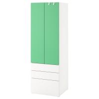 SMÅSTAD / PLATSA Szafa, biały zielony/z 3 szufladami, 60x57x181 cm