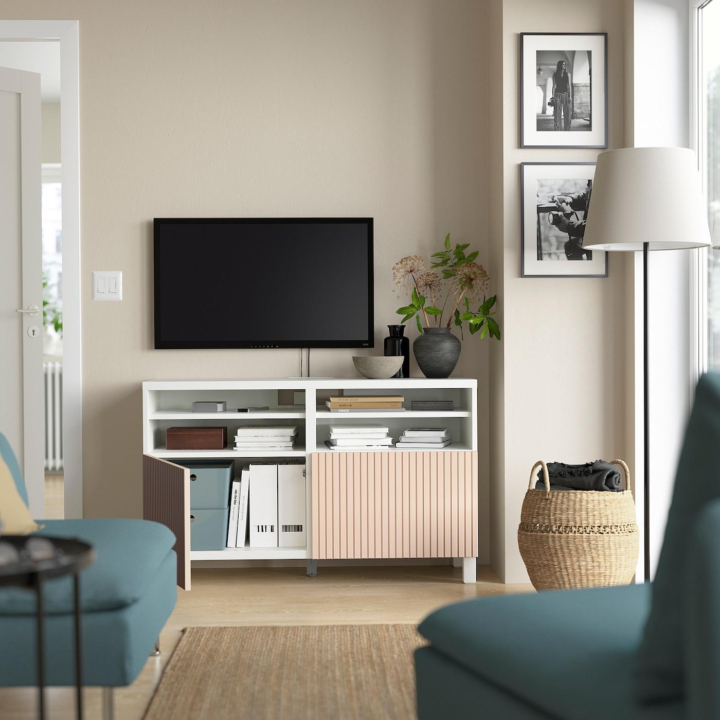 BESTA Ława ТВ с дверью, белый / Björköviken / Stubbarp okl Береза, 120x42x74 см