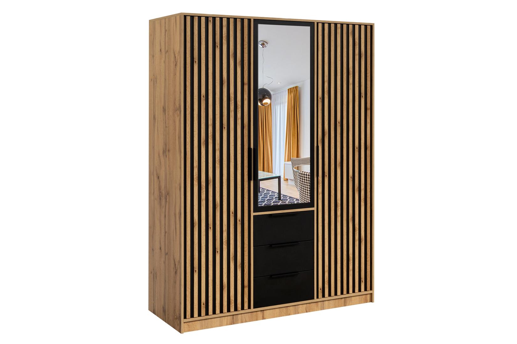 Bali Lux D3 Шкаф Дуб вотан/чёрный/зеркало (Польша)