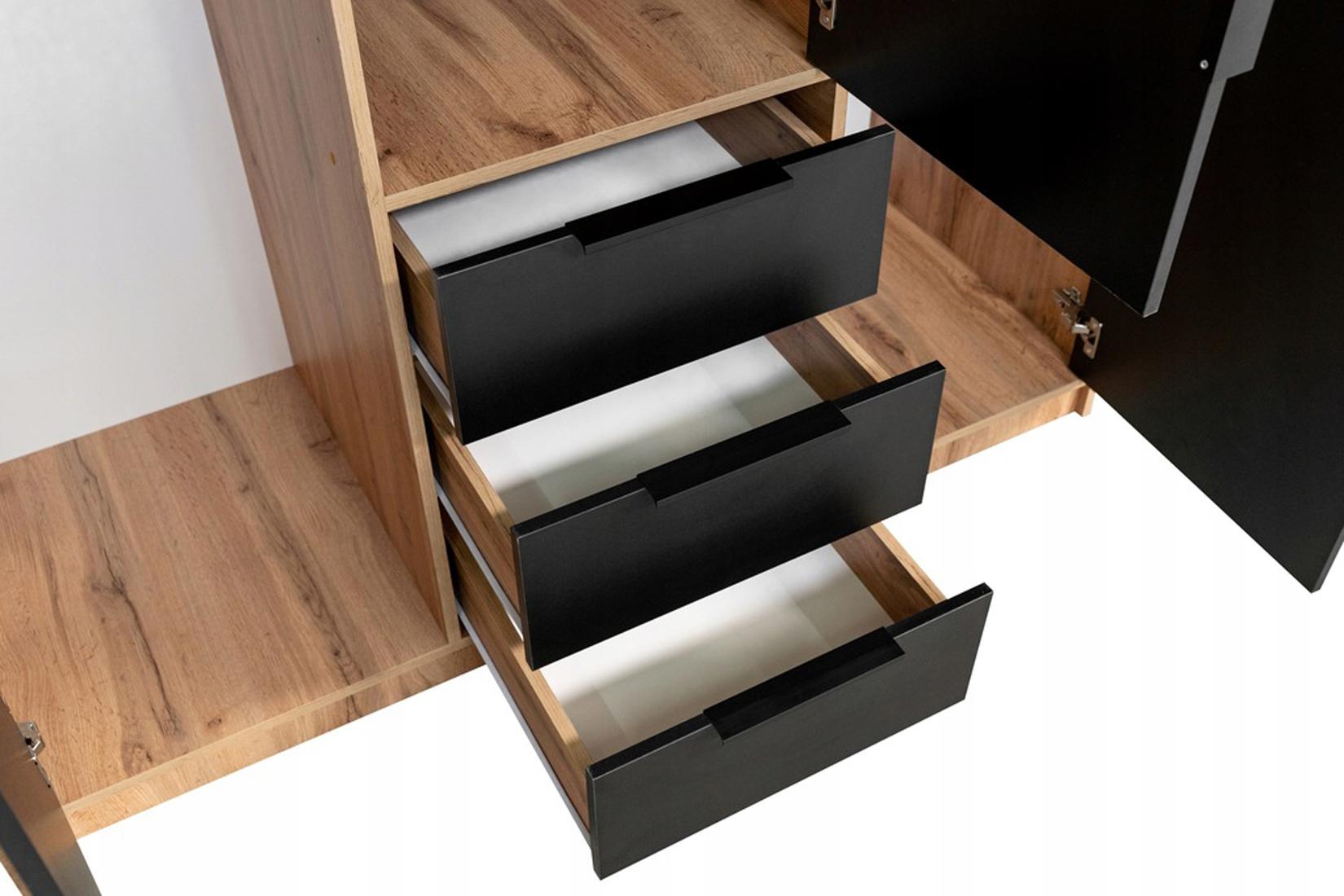 Bali Lux D3 Шкаф Дуб вотан/чёрный/зеркало (Польша)