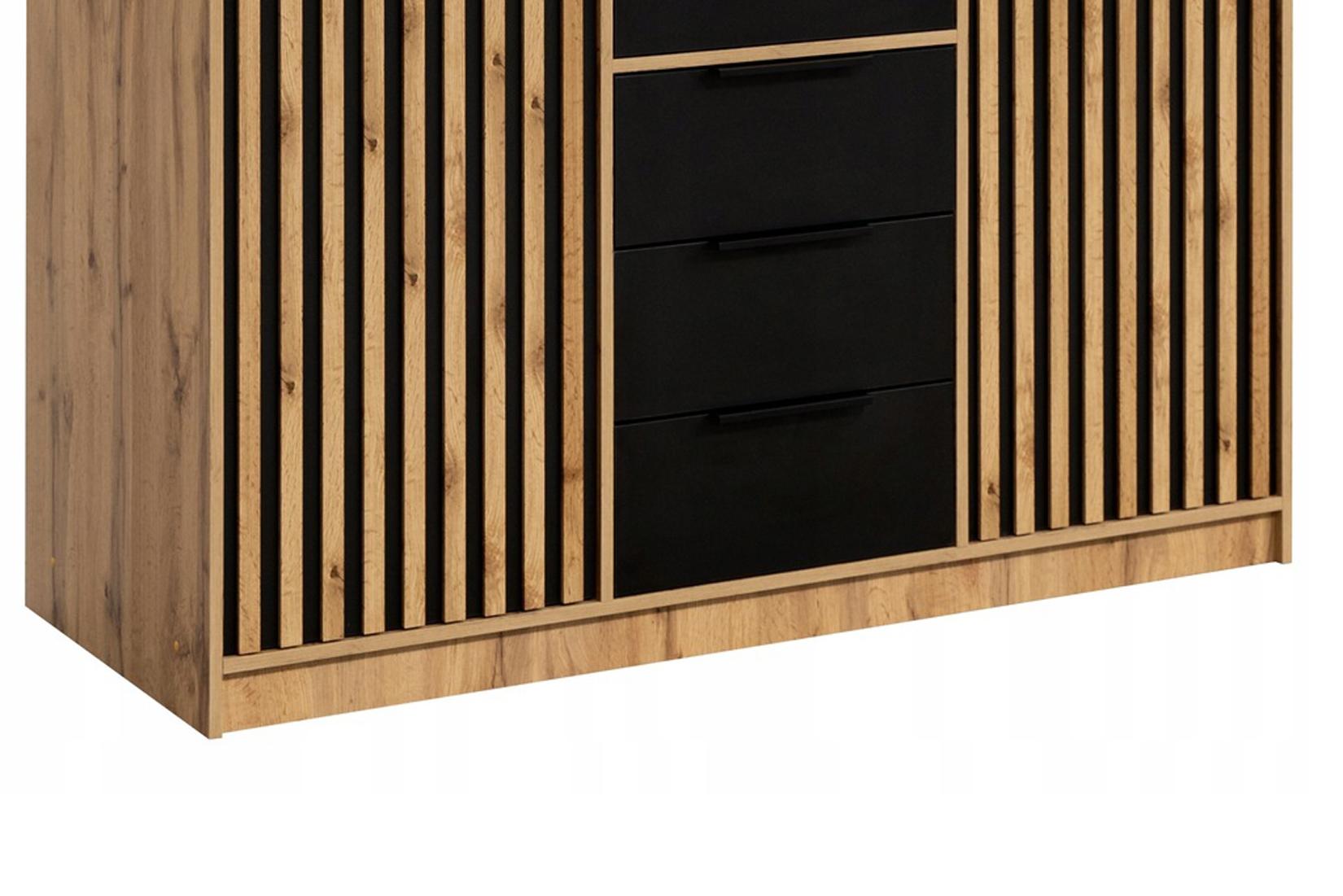 Bali Lux D3 Шкаф Дуб вотан/чёрный/зеркало (Польша)