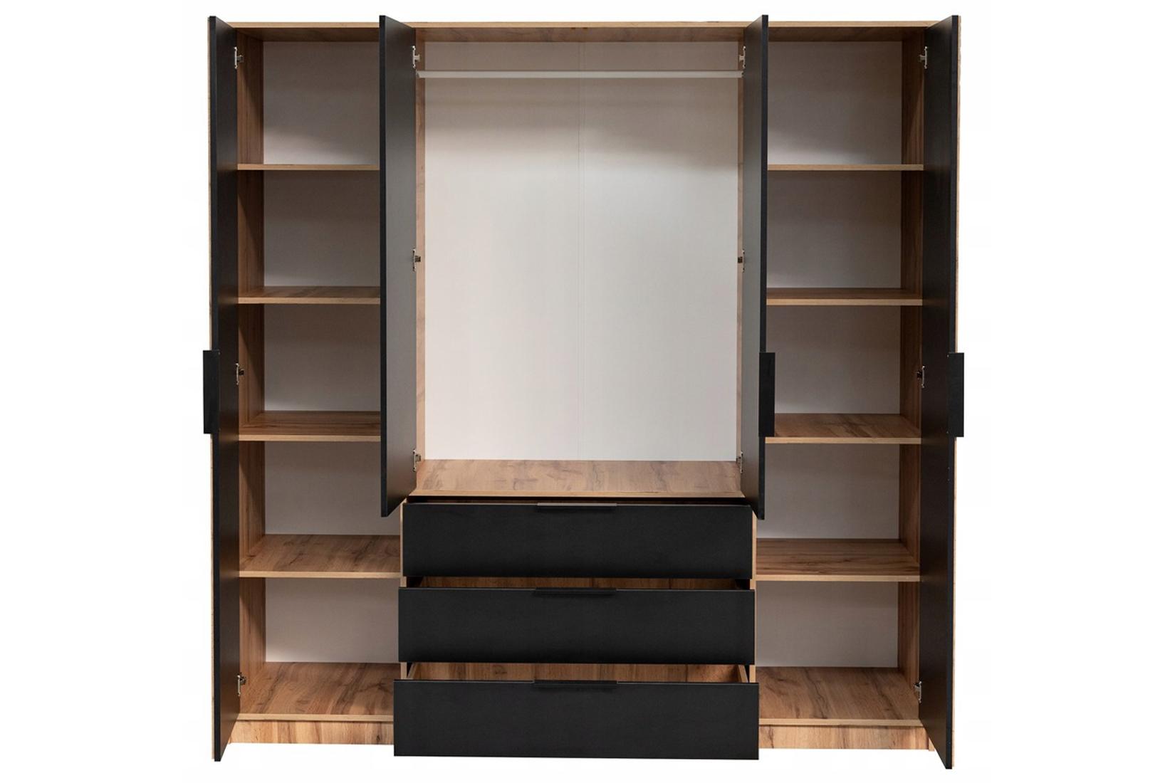 Bali Lux D4 Шкаф Дуб вотан/чёрный/зеркало (Польша)