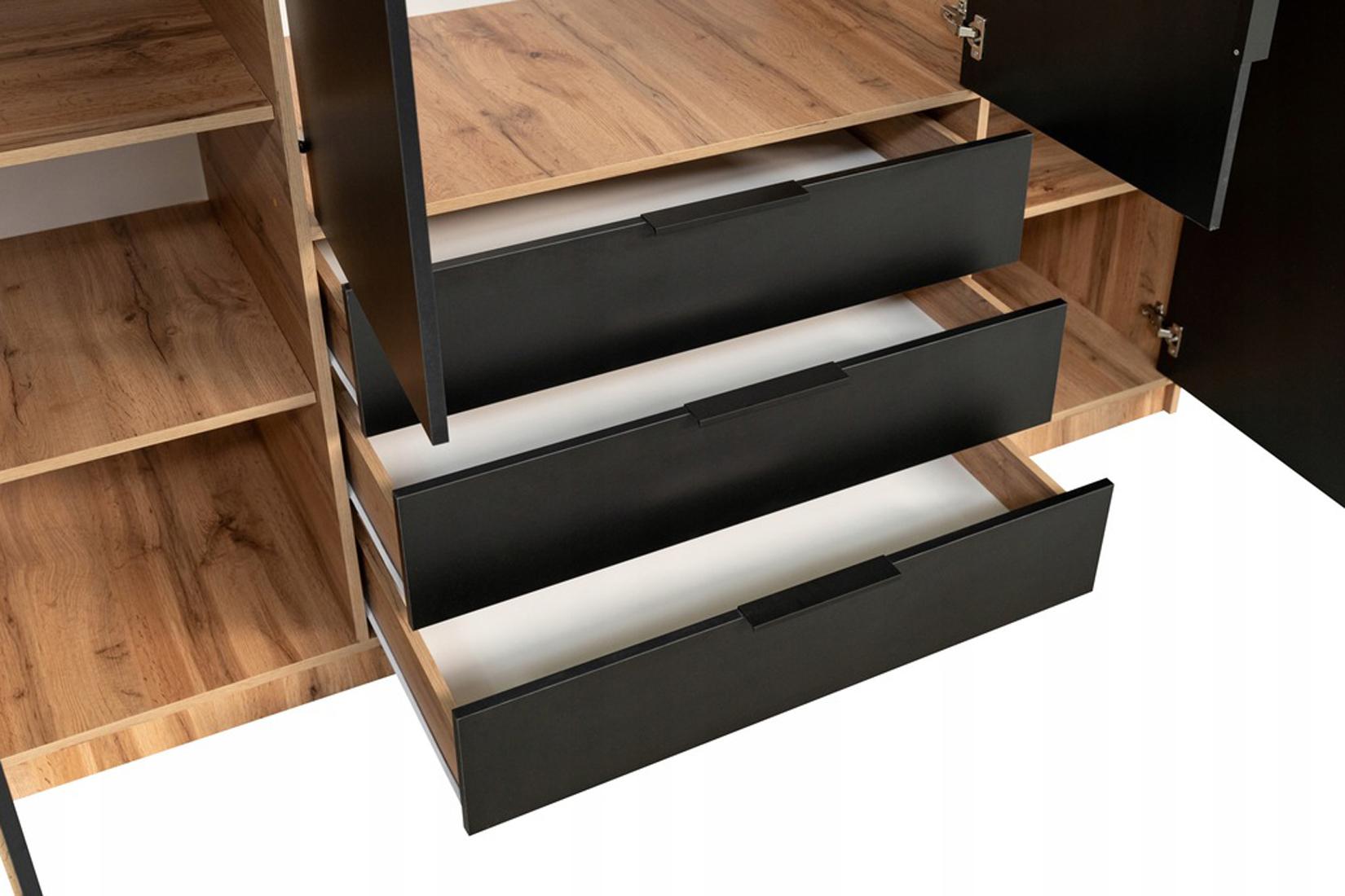 Bali Lux D4 Шкаф Дуб вотан/чёрный/зеркало (Польша)