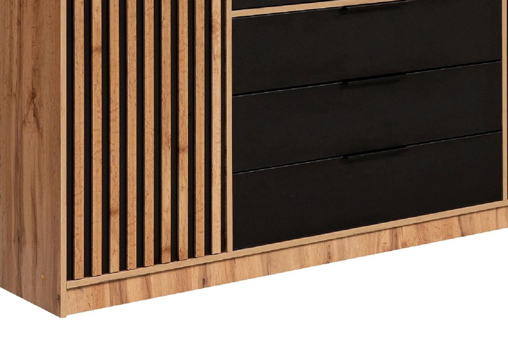 Bali Lux D4 Шкаф Дуб вотан/чёрный/зеркало (Польша)