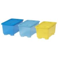 GLIS Коробка с крышкой, желтая/синяя, 17x10 см