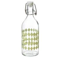 KORKEN Butelka z kapslem, szkło bezbarwne/wzór jasnożółty, 0.5 l