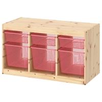 TROFAST Стеллаж с ящиками сосна светлая беленая/светло-красная 93x44x52 см IKEA