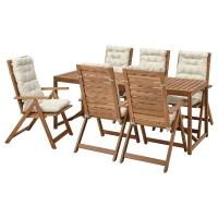 NÄMMARÖ Стол+6 раскладной садовые стулья, светло-коричневая морилка/Куддарна бежевый