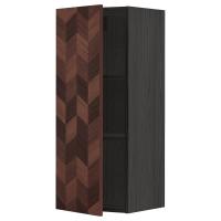 METOD Настенный шкаф с полками, черный Hasslarp / коричневый узор, 40x100 см