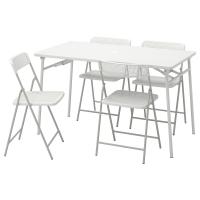 TORPARÖ Стол+4 складных стула, садовый, белый/белый/серый, 130 см