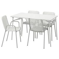 TORPARÖ Садовый стол+4 кресла, белый/белый/серый, 130 см