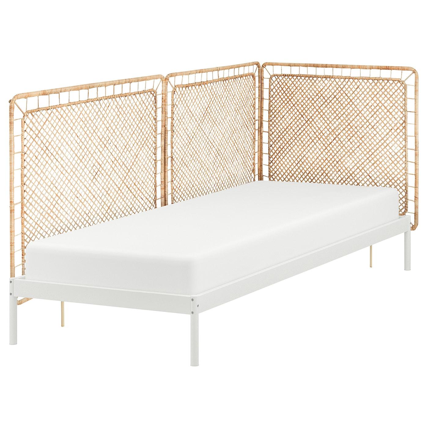 VEVELSTAD Rama кровати с 3 изголовьями, белый / Tolkning rattan, 90x200 см