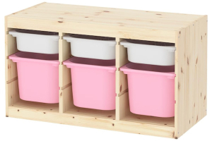 TROFAST IKEA 693.315.78 Комбинация д/хранения+контейнеры 94x44x52 см светлая беленая сосна белый/розовый