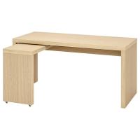 MALM Письменный стол с выдвижной панелью 503.598.26 дубовый шпон беленый 151x65 см IKEA