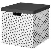 TJENA Коробка с крышкой горох/черный 32x35x32 см