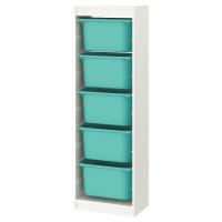 TROFAST IKEA 595.333.17 Стеллаж с контейнерами 46x30x145 см белый / бирюзовый