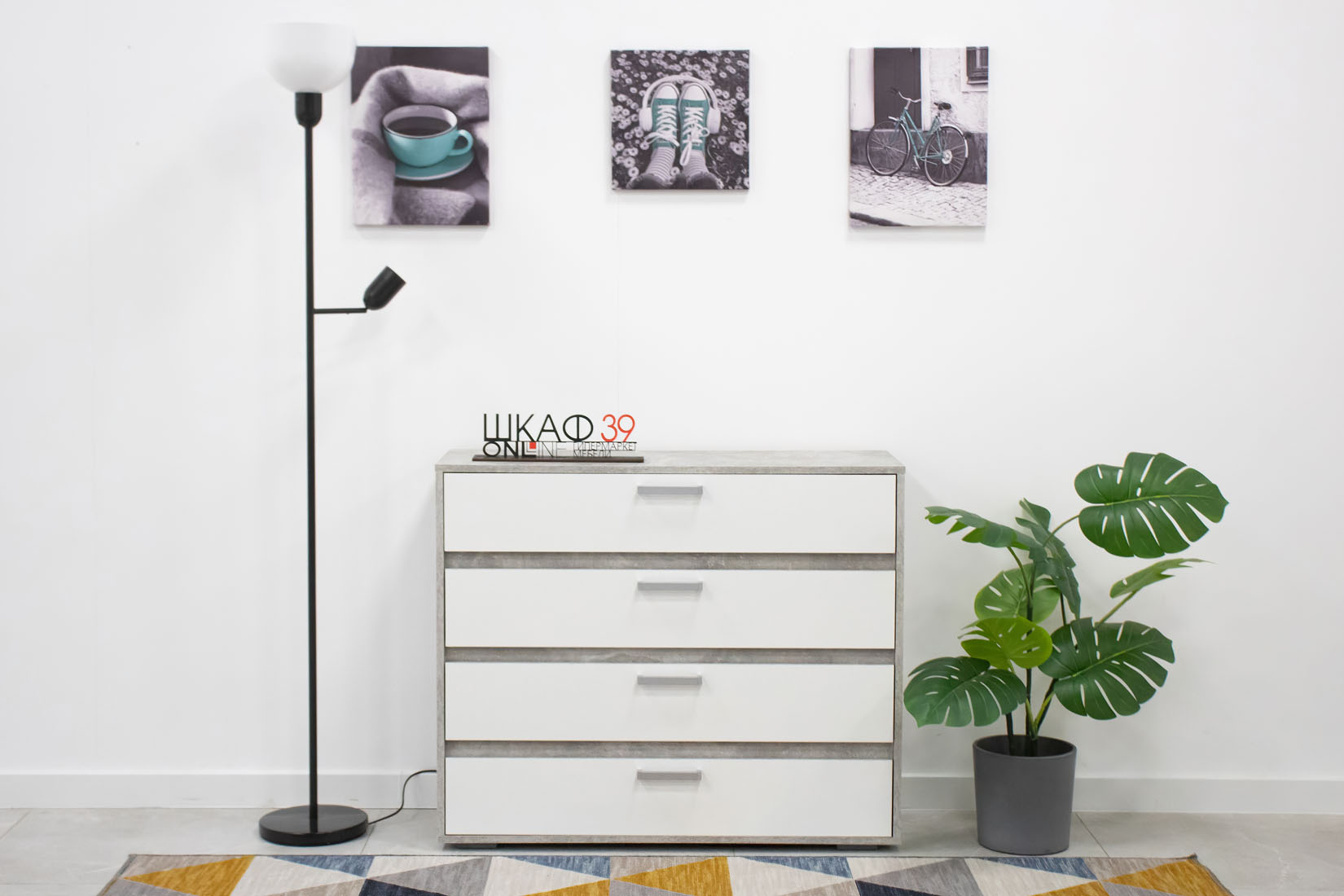 Денвер КМ 01 Комод 4 ящика Белый/Ателье светлый