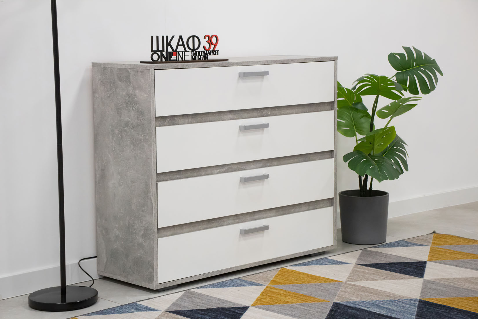 Денвер КМ 01 Комод 4 ящика Белый/Ателье светлый