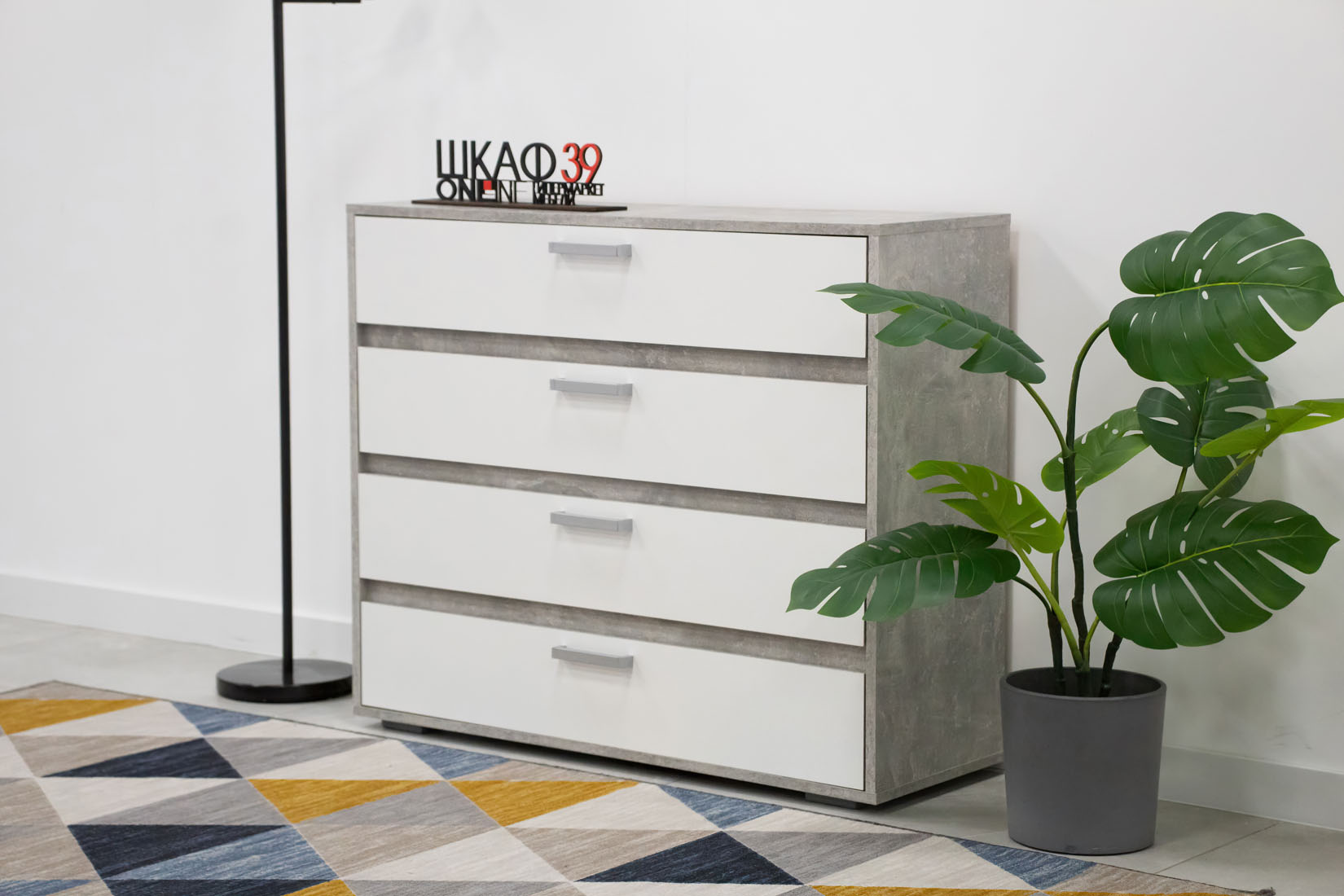 Денвер КМ 01 Комод 4 ящика Белый/Ателье светлый