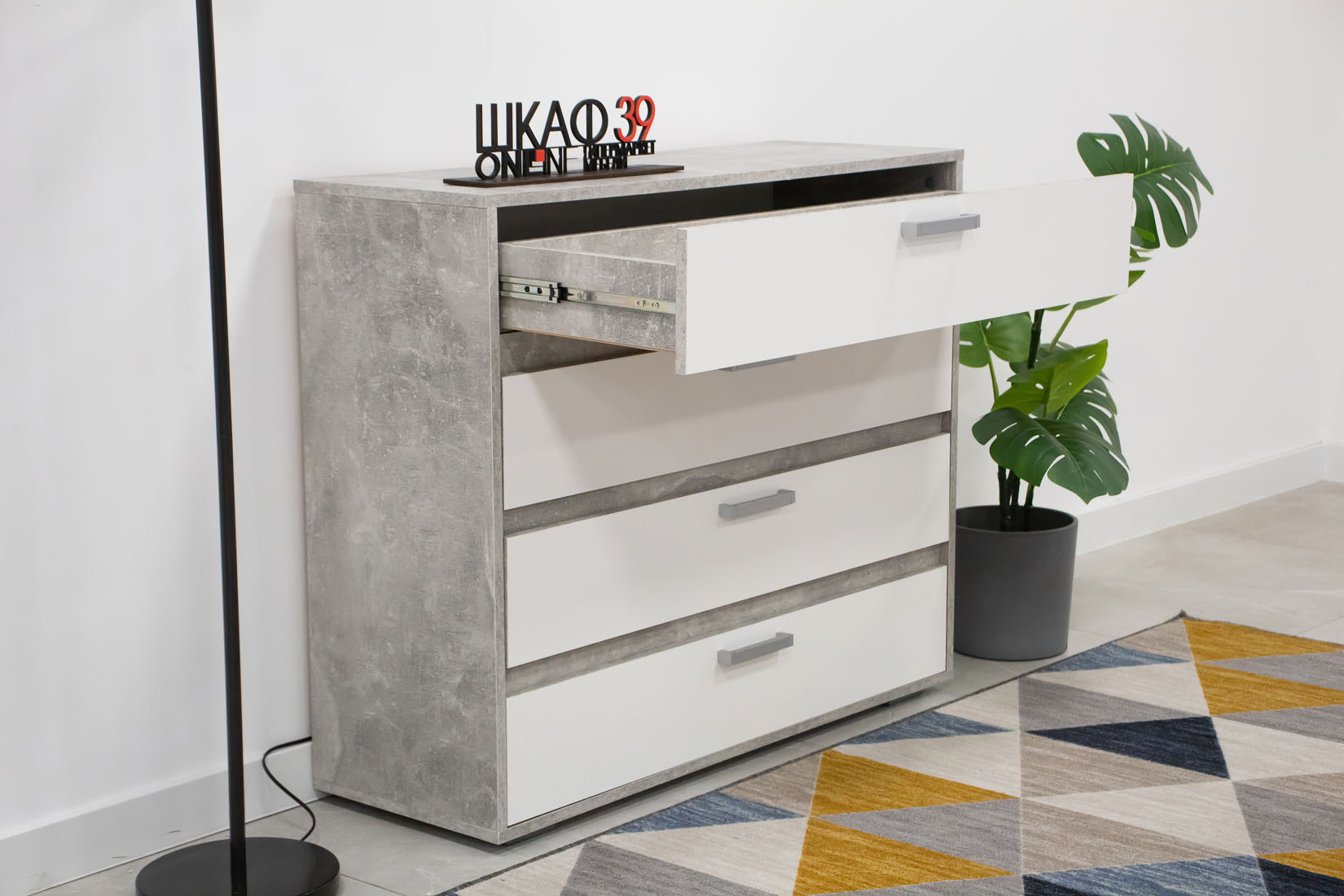 Денвер КМ 01 Комод 4 ящика Белый/Ателье светлый