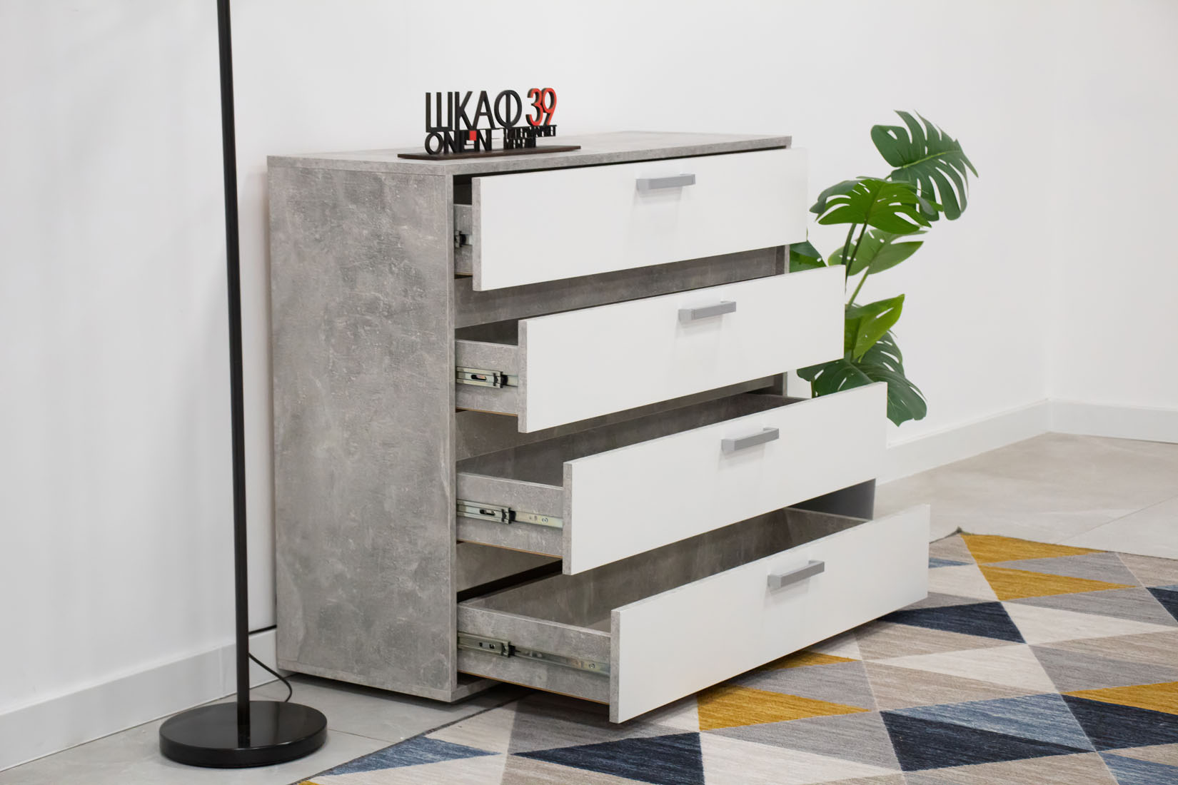 Денвер КМ 01 Комод 4 ящика Белый/Ателье светлый