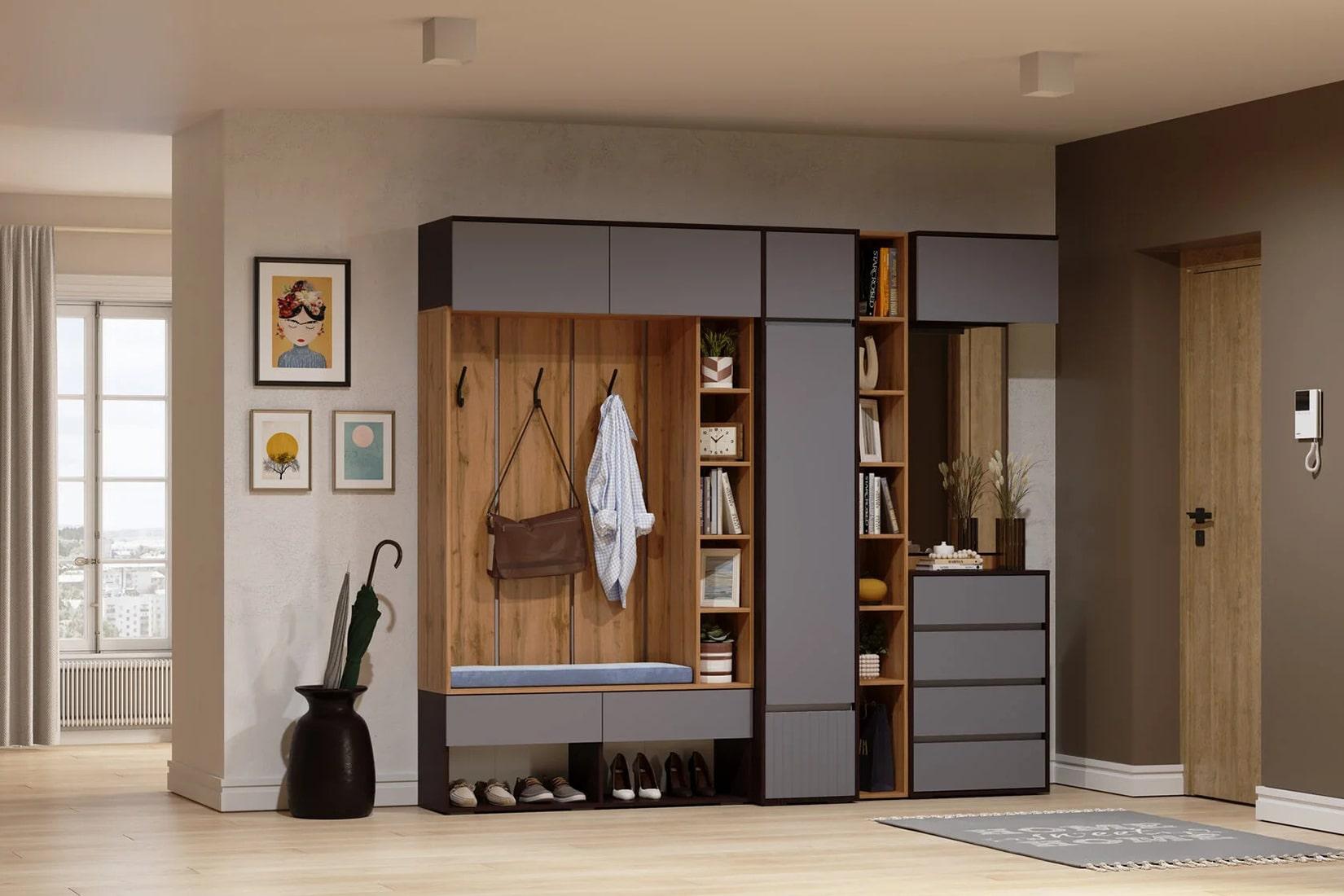 Прага Тумба с зеркалом Дуб вотан/Венге/Графит софт