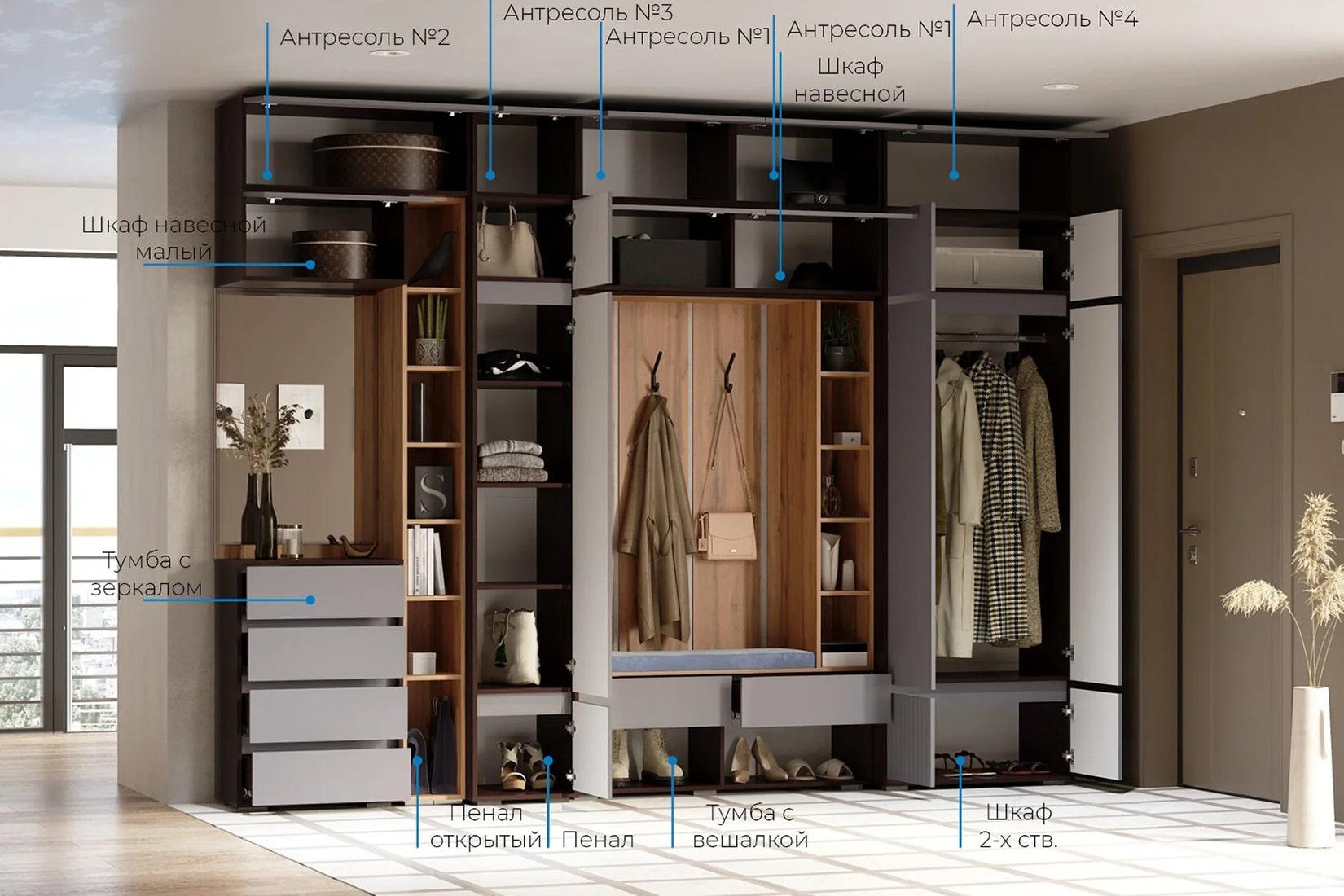 Прага Шкаф 2-дв. Венге/Графит софт