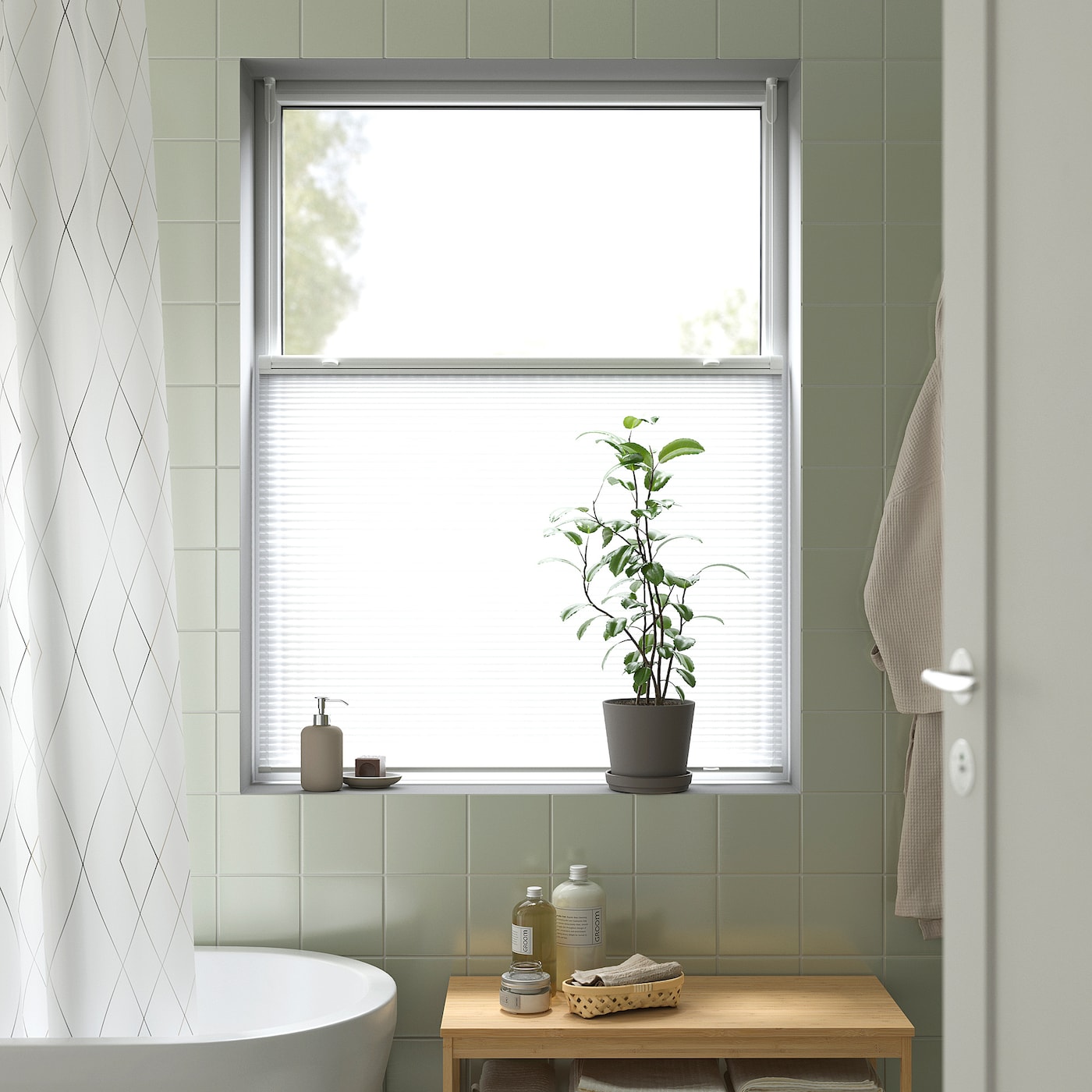 HORNVALLMO Plisowana roleta panelowa, bialy/z gory do dolu z dolu do gory, 60x130 cm