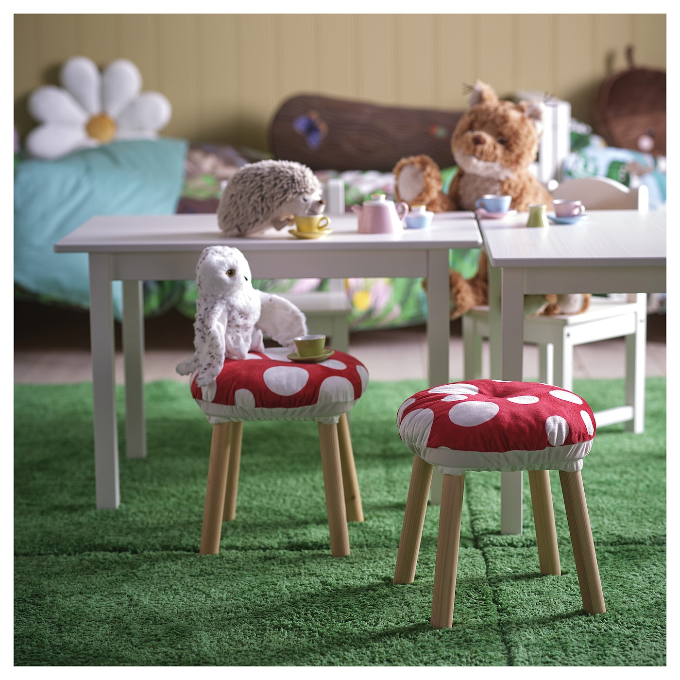 SKOGSDUVA IKEA 405.782.83 Чехол на табурет форма поганки/красный белый