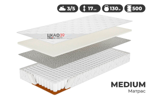 Матрас 120 х 200 см MEDIUM двухсторонний (независимый пружинный блок TFK 500 шт/м²) Натуральная кокосовая койра