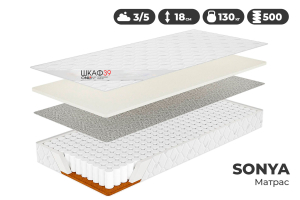 Матрас 120 х 200 см SONYA Пружинный блок Pocket Spring двухсторонний (500 шт/м²) Натуральная кокосовая койра