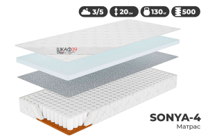 Матрас 120 х 200 см SONYA-4 Пружинный блок Pocket Spring двухсторонний (500 шт/м²) Натуральная кокосовая койра