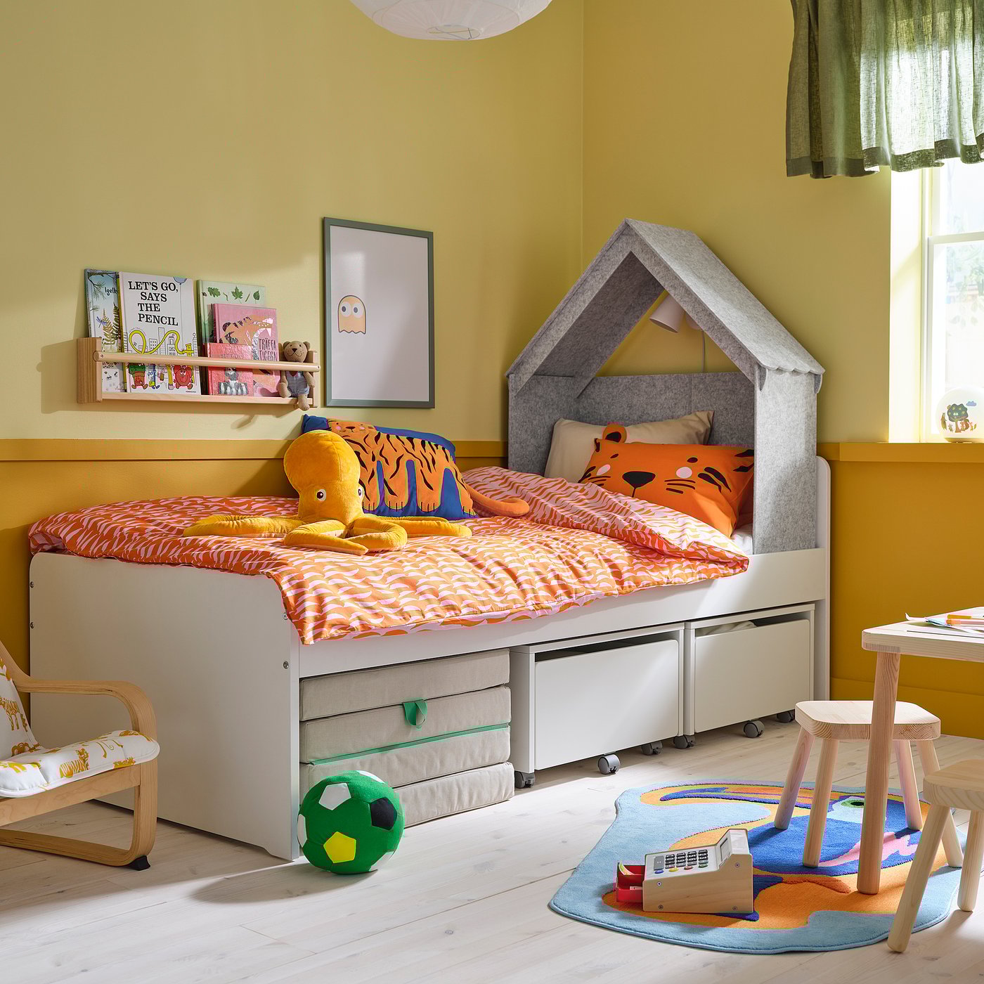 SLÄKT Dodatek do łóżka, w kształcie domku/szary