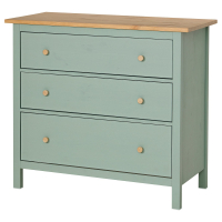 HEMNES Komoda, 3 szuflady, szarozielony/bejca jasnobrązowa, 108x96 cm