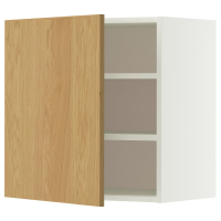 Szafka ścienna METOD. Są to drzwi z jasnego dębu i biała ościeżnica z dwiema półkami w środku. Szafka jest prostokątna o nowoczesnym designie.