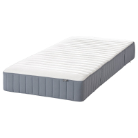 IKEA VALEVÅG szary materac piankowy z białym blatem, prostokątny, mocne podparcie, pikowane krawędzie.