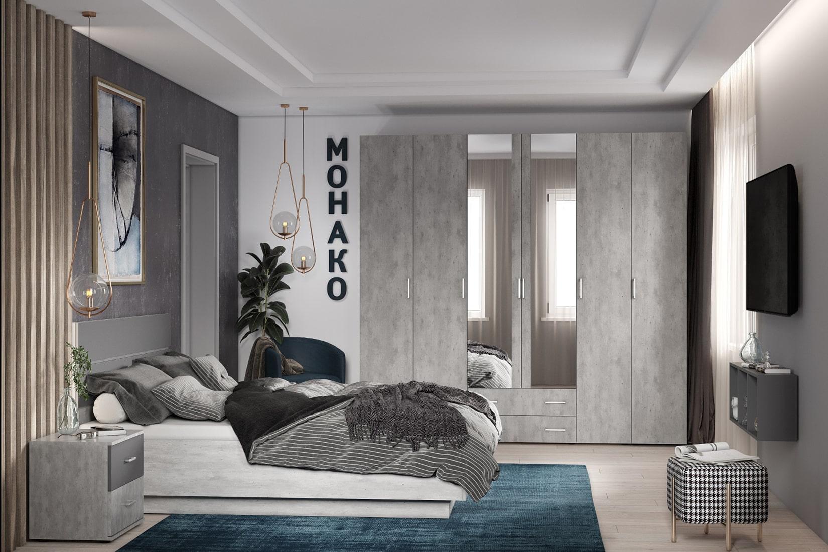 Монако спальня модульная Ателье Светлый/Графит