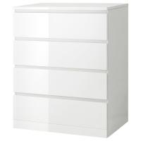 MALM Комод с 4 ящиками Глянцевый белый 80x100 см. IKEA 504.240.54