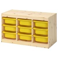 TROFAST ТРУФАСТ Комбинация д/хранения+контейнеры, светлая беленая сосна/желтый 94x44x52 см