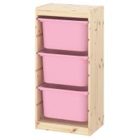 TROFAST Комбинация д/хранения+контейнеры, светлая беленая сосна/розовый 44x30x91 см IKEA