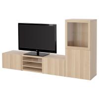 BESTÅ Kombinacja na TV/szklane drzwi, dąb bejcowany na biało/Lappviken dąb bejcowany biało szk bezbarwne
240x42x129 cm