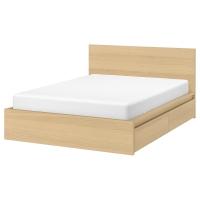 MALM Каркас кровати с 4 ящиками для хранения, дубовый шпон, беленый 140x200 см