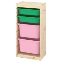 TROFAST Комбинация д/хранения+контейнеры, светлая беленая сосна зеленый/розовый 44x30x91 см