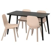 LISABO / ODGER Стол и 4 стула Чёрный/Бежевый 140 x 78 см