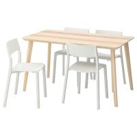 LISABO / JANINGE Стол и 4 стула Шпон ясеня / Белый 140x78 см