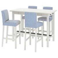 NORDVIKEN / BERGMUND Барный стол + 4 барных стула, белый/Rommele темно-синий/белый