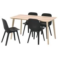 LISABO / ODGER Стол и 4 стула Шпон ясеня/Антрацит 140x78 см